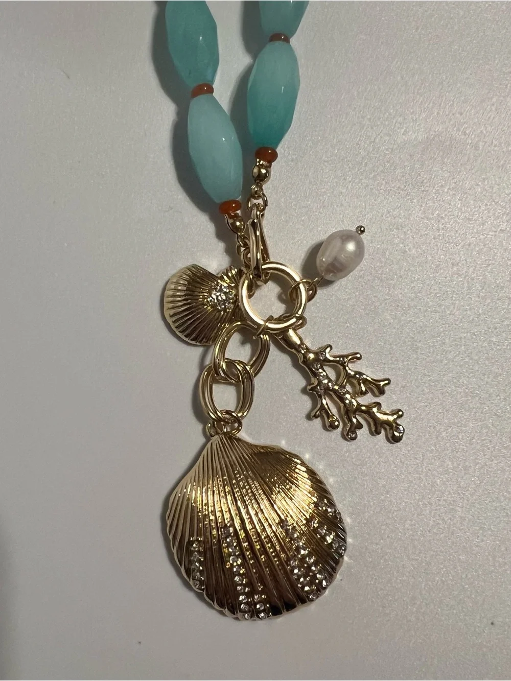 Parker Rose Gold Shell Charm Turquoise Beaded Coastal Necklace NWT